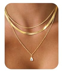 DAILI Gold Necklaces for Women, Layered Necklaces Stackable Non Tarnish Dainty Adjustable Silver Stainless Steel CZ Diamond Heart Circle Coin Pendant Paperclip Choker Herringbone Snake Chain Jewellery
