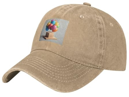 YYHWHJDE Black Washed Denim Baseball Cap Balloons On Wooden Block Picture Adjustable Hat for Men & Women, Natural, One size