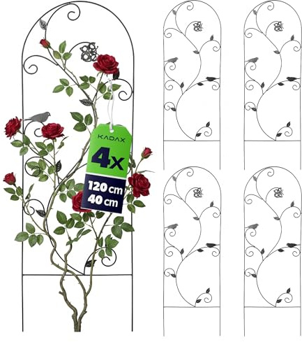 KADAX Lot de 4 treillis de vigne en métal 40 x 120 cm, aide à l'escalade pour plantes grimpantes, treillis de rosier en acier revêtu par poudre, support de plante pour rosiers grimpants et clématites