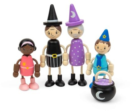 Bigjigs Toys Märchenpuppen | Holzmenschen & Fantasiefiguren für ein Puppenhaus | Kleine Fee, Hexe, Zauberer & Pixie Spielfiguren für Kinder | Puppenhaus oder Schlosszubehör | Magische