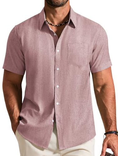 COOFANDY Camicia a Maniche Corte da Uomo Camicia Casual Camicia Estiva Leggera Camicia dal Taglio Regolare Camicia da Spiaggia con Taschino
