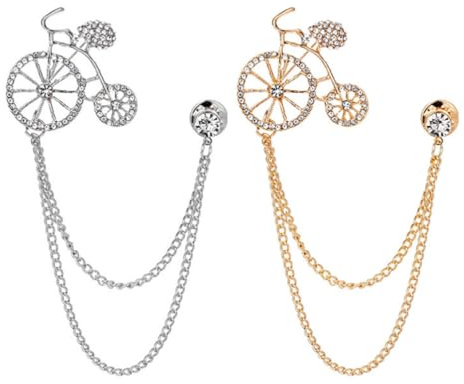 Ciieeo 2 Pièces Broche Vélo Élégante en Fer Diamants Imitation et Chaîne, Détail Délicat, Accessoire Créatif pour Paquet ou Vêtements Argentés