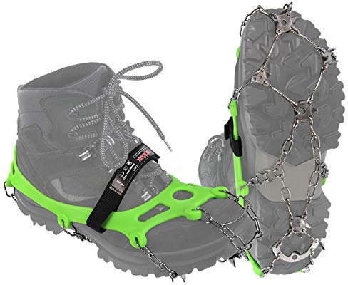 ALPIDEX Grödel Steigeisen für Bergschuhe mit Edelstahlspikes 21 Zähne Schuhkrallen Schuhspikes Crampons Klettern Bergsteigen Trail Running Winter Outdoor, Größe:XL, Farbe:Green