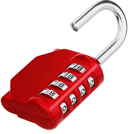 ZHEGE Combination Padlock, 4 Digit Combination Locker Padlock, Resettable Combo Lock for School and Gym Lockers, Weatherproof Padlock Outdoor for Backyard Fence Gate, Sheds, Garage Door (Red)