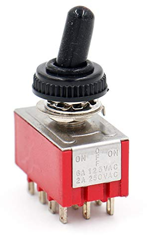 Heschen Interruttore a levetta miniaturizzato, MTS-403, ON-OFF-ON, 4PDT, 12 pin, 2 A, 250 V, 6 A, 125 V, con copertura impermeabile, confezione da 2