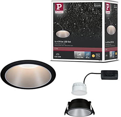 Paulmann 93407 LED Einbauleuchte Cole rund incl 1x6,5W dimmbar Einbaustrahler Schwarz, Silber Einbaulampe Kunststoff, Alu Zink Deckenspot 2700K