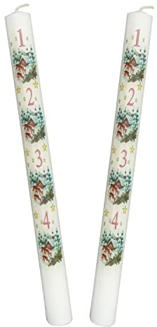 Meissner-Handel - Auswahl - 2 Stück Weihnachtskerze/Adventskerze/Adventskalender 2 x 24 cm weiß (006) - jeden Tag EIN Stückchen abbrennen - Auswahl Motiv