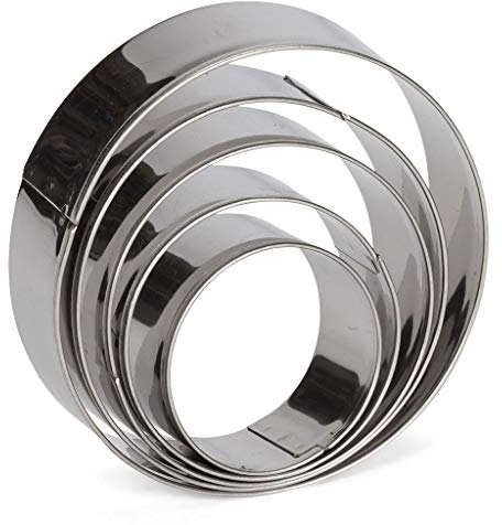 5 Piece Stainless Steel Round Cookie Cutter Set, Biscuit Plain Edge Round Pastry Donut Doughnut Cutters in Graduated Sizes Shape Molds