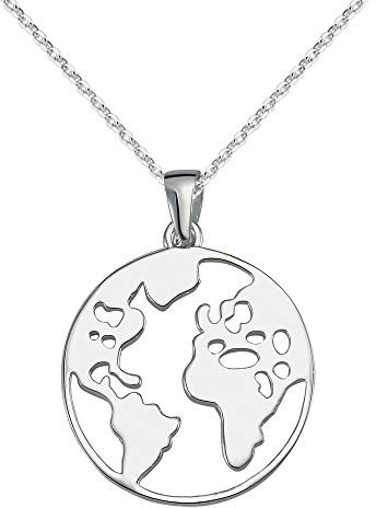 Vinani Anhänger Erdkreis Weltkarte Globus glänzend mit Ankerkette 40 cm 925 Sterling Silber 2AKW-UB40