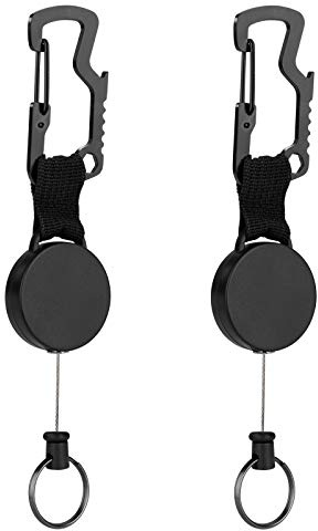 MengH-SHOP Llavero Retractil Mosquetón Clip de Llavero con Cable de Acero para El Hombre Llave Tarjetas de Identificación 2 Piezas