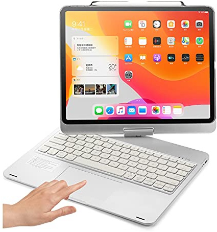 HENGHUI Clavier tactile rotatif à 360° pour iPad Air 13 (M4/M3, M2)/iPad Pro 12,9 6t/5e/4e/3ème génération avec pavé tactile rétroéclairé et clavier intégré (argent)