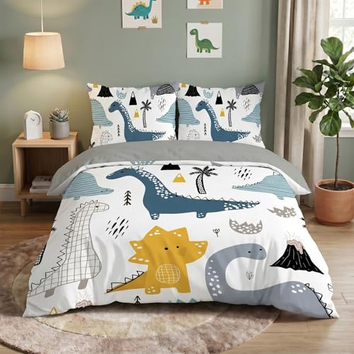 Funda Nordica Cama 180 NiñO Dinosaurio Blanco Ropa De Cama 260x240 niño Funda de edredón con Cremallera & 2 Funda De Almohada Bedding Set - Juego De Cama Juveniles