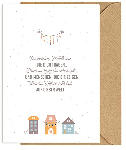 KOKO&LORA® Glückwunschkarte zur Geburt mit Umschlag • moderne Grußkarte mit niedlichen Motiven für Mädchen und Jungen - Geschenk zur Geburt fürs Baby (Da werden Hände sein)