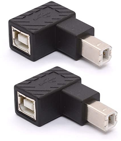 Tomost Adattatore USB B 2.0, adattatore USB 2.0 tipo B, adattatore per stampante USB 2.0 tipo B ad angolo di 90 gradi, adattatore per stampanti, scanner, fax, disco rigido mobile (2 pezzi)