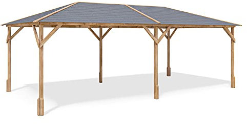 Dunster House Wooden Garden Gazebo 6m x 3m W19 x 10, Fully Pressure Treated, 70mm x 70mm Uprights, 15mm Tongue and Groove Boards, Shingles Included, Utopia 630