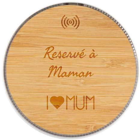 Chargeur en Bois à Induction personnalisé avec Une Gravure Texte – Chargeur Induction Rond Personnalisable en Bois de Bambou
