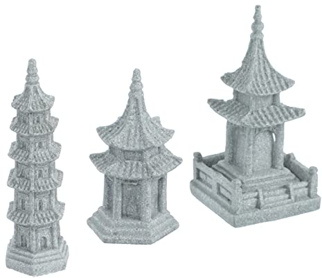 Angoily 3 lanterne in pietra giapponese, decorazione asiatica, statuetta di pagoda, mini Gata, lanterna Zen, statuetta decorativa da giardino, statuette in pietra, scultura in miniatura, ornamento