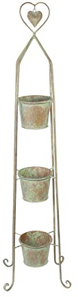 FRANK FLECHTWAREN Pflanzsäule Herz, mintgrün patiniertes Metall mit trendigen Rosteffekten, 3 Pflanztöpfchen, Maße: Pflanztopf Ø 13 x 10 cm, GH 104 cm