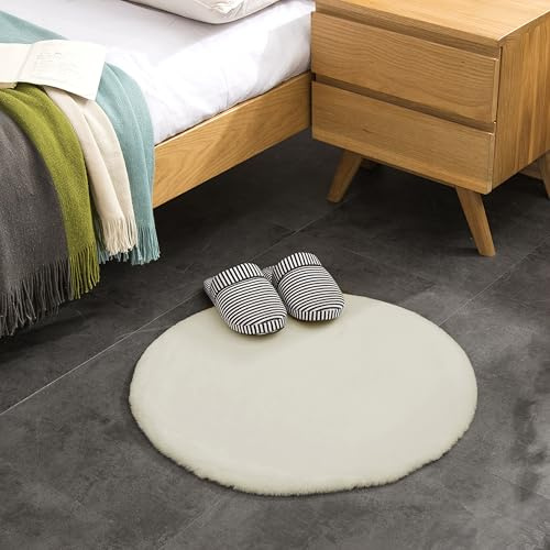 Teppich Wölkchen Alfombra de imitación de Piel - Sala de Estar, decoración de la Sala de Dormir - Alfombra de Piel Lavable como de Cama, cojín de Silla - Beige, 60 cm Redondo