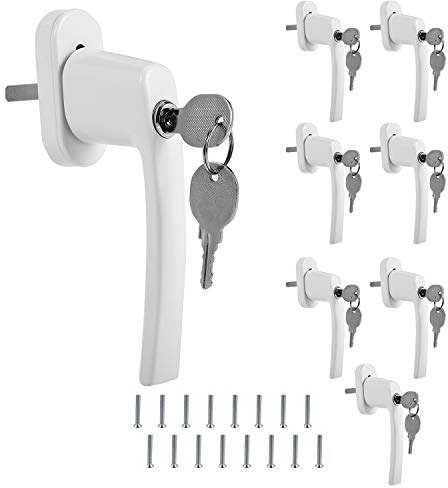 Randaco 8X Fenstergriff Abschließbar Aluminium Sicherheitsfenstergriff Weiß Hohe Qualität Kindersicherung Fenstersicherung mit Schlüssel und Schloss in Stiftlänge 35mm