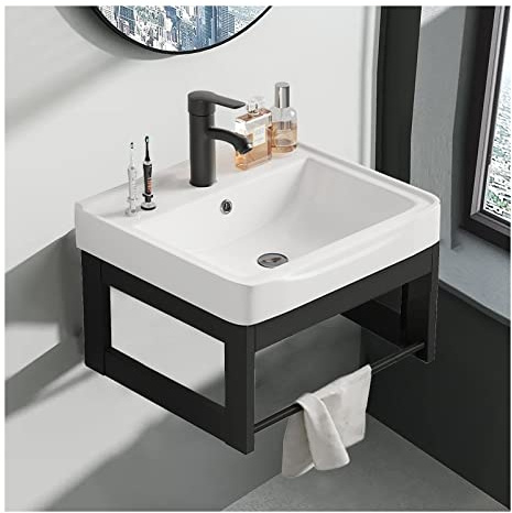 Lavamani Sospesi Stazione Lavamani in Ceramica con Ripiano Portaoggetti, Lavandini Commerciali per Lavanderia con Rubinetto Acqua Calda e Fredda e Scarico, per Bagno Garage (Size : 60 * 40 * 27cm)