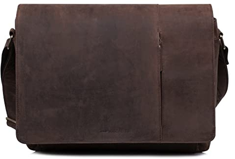 Marc Peter® Bergen leder Umhängetasche für Herren und Damen | 15.6 Zoll Laptoptasche | Aktentasche aus echtem Büffelleder