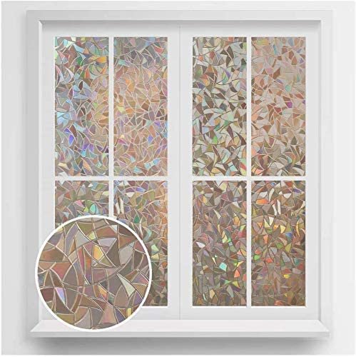 rabbitgoo Fensterfolie Blickdicht Selbsthaftende, Sichtschutzfolie Fenster Braun Bunt, 3D Regenbogen Folie Fenster 60x200cm Statisch Haftend ohne Klebstoff Anti UV Sonnenschutz für Büro Wohnzimmer