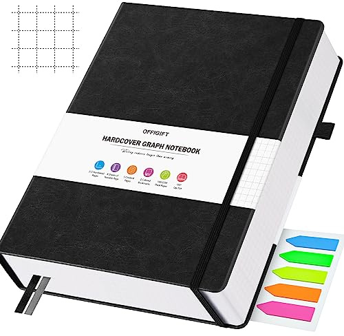 OFFIGIFT Graph Paper Notizbuch, 312 nummerierte Seiten, großes A5, Hardcover-Leder-Tagebuch, 100 g/m², kein Durchlaufen, Gitterpapier, Notizbuch mit Indexseiten, Raster-Notizbuch für Grafiken,