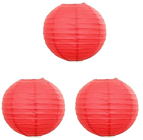 Surwin Lanterne Cinesi, Lanterne di Carta, 3 Pezzi Cinese Rotonda Lanterna di Carta da Appendere Decorazioni da Appendere per Feste di Matrimonio, Feste di Compleanno (40CM,Rosso)