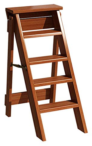 AYVADA Tabourets d'échelle en Bois à 5 marches Chaises d'escabeaux Pliantes en Bois Massif Naturel pour la Cuisine de la bibliothèque ou Le Jardin à la Maison, chaises d'escabeau Portables d'intéri