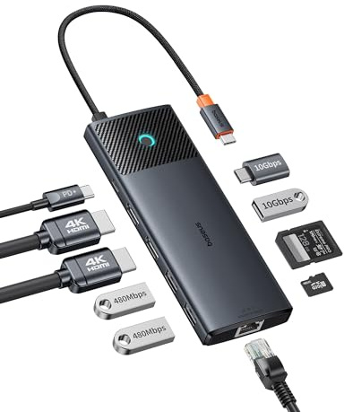 Baseus Docking Station 4K@120Hz HDMI Display, 10 in 1 Dockingstationen 2 HDMI Dual Monitor, 1000Mbp Ethernet, 100W PD,TF/SD Kartenleser, 3 USB, Multiport Adapter für MacBook
