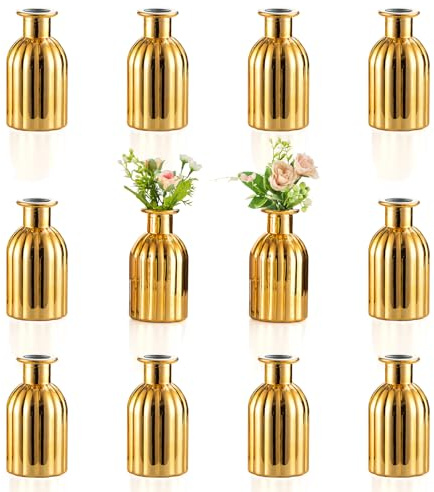 NUPTIO Petits Vase Verre pour Fleurs: Ensemble de 12 Vases À Bourgeons Verre Doré pour Centres de Table de Mariage Noël et d'anniversaire Décoration de la Salle À Manger et du Salon