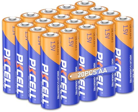 AA Piles alcaline 1,5V LR6 (10 Ans durée de Stockage) pour télécommandes,Jouets,luminaires,Lot de 20,PKCELL
