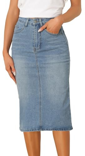 Allegra K Damen Jeansrock Lang Bleistiftrock Knielang Lässiger Dehnbare Midi Denim Röcke mit Hoher Taille Hellblau M