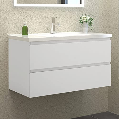 HAPAOSO Meuble Salle de Bain avec Vasque 99 cm + Casier Couleur Blanc（Deux tiroirs）