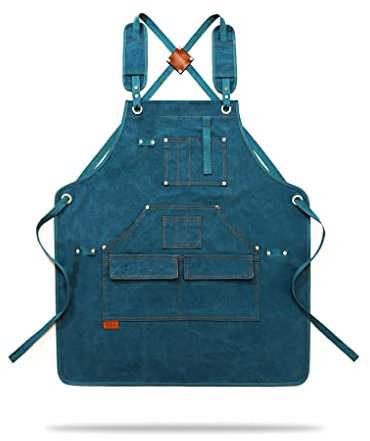 dijiusidy Arbeitsschürze Canvas Unisex Restaurant Küche Friseur Latztaschen Kochen Holzbearbeitung Picknick Gartenarbeit Damen Herren Schürzen, Blau