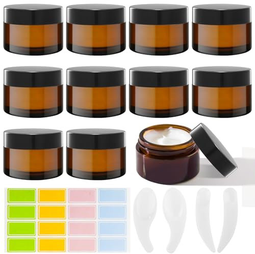 HavaCue 10 Stück 20ML Amber Glas Leerdose,Braunglas Cremedosen zum Befüllen,Braunen Glasbehälter,Tiegel Creme Behälter,Leer Nachfüllbare Salbentiegel für Kosmetik Lotion,Cremes,Kerzen