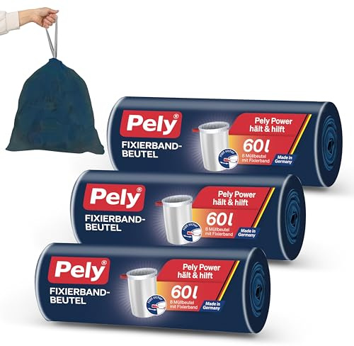 Pely Fixierband Müllbeutel 3er Pack - perfekter Halt durch elastisches Zugband, zur Entsorgung von Restabfall (60 Liter)