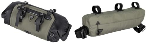 TOPEAK Unisex – Erwachsene Frontloader Lenkertasche, Schwarz-Grün, 50cm & Unisex – Erwachsene Midloader Rahmentasche, Grün-Schwarz, 46cm