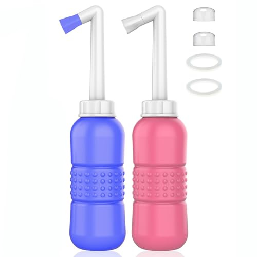 Giural 2 Pcs Po Dusche 450ML, Podusche Mit Reisetasche, Popodusche Mit Doppeldüse,Portable Bidet,Peri Bottle Intimdusche Wochenbett Frau