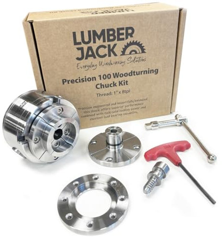 LUMBER JACK 4 Jaw Lathe Chuck Set 1 x 8 tpi Thread Self Centering Woodturning Precision 100 Includes Storage Box