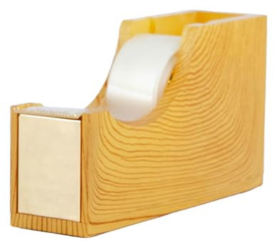 BLU MONACO | Acrylic Tape Dispenser with Woodgrain Surface | Desktop Tape Cutter with Smooth Blade and Non Slip Base | Fits Standard and Large Rolls Desk Accessory