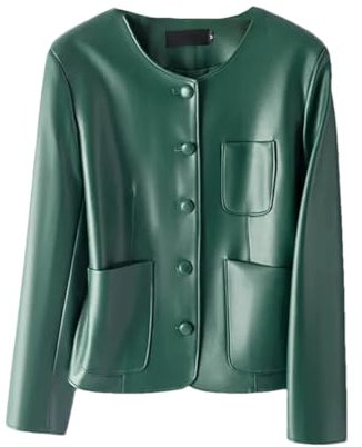 Damen Schaffell-Jacken, Rundhalsausschnitt, kurze Mäntel, einreihig, Büro, Damen, schmale Taschen, Gn8, L