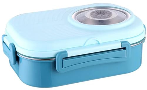 Geniusaur Stainless Steel Lunch Box for Adults and Kids I Leak Proof I 1000ml/35.19z Bento Box I 2 Compartments I School Work, Food Storage, Meal Prep, Microwave and Dishwasher Safe (Sky Blue)