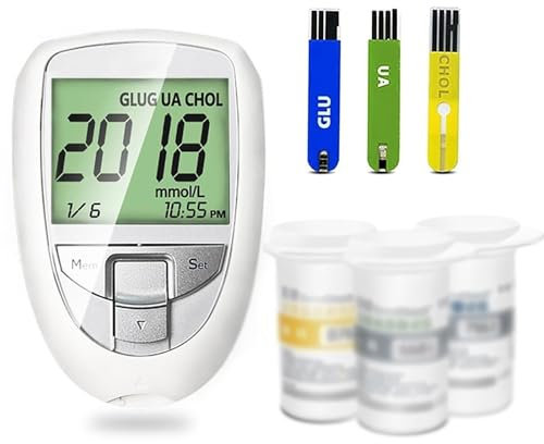 HDCCDM Multi-Function Tester Glucose Monitor Kit Easy-to-Operate Diabetes Testing Kit 3 In 1 Glucose Uric Acid Total Cholesterol Test Machine With Meter,25 Blood Sugar,10 Uric Acid,10 Cholesteryl
