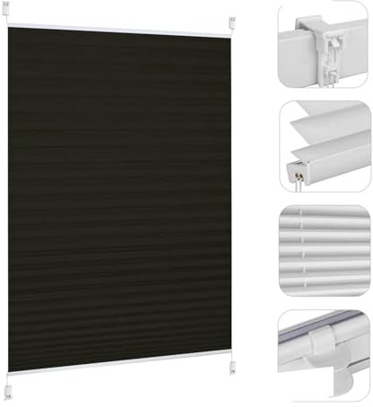Plissee Ohne Bohren Klemmfix 100 x 190 cm Sonnenschutz, Lichtdurchlässig Plise Plisee Plisse Rollo Nach Maß, mit Klemmfix für Fenster Und Tür, Schwarz