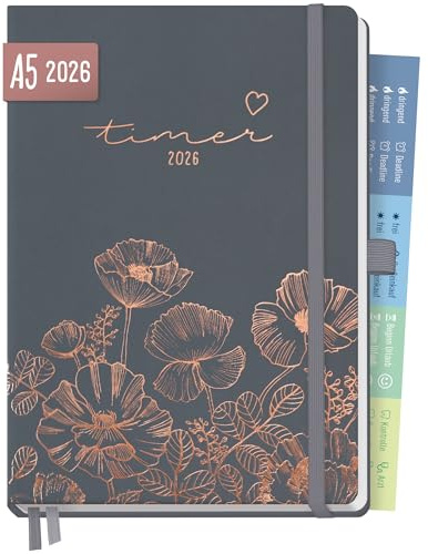 Häfft® Chäff-Timer Premium Kalender 2026 A5 “Poppy” Buchkalender, Terminplaner, Terminkalender, Wochenplaner, Wochenkalender 12 Monate: Jan 26 bis Dez 26 - nachhaltig & klimafreundlich