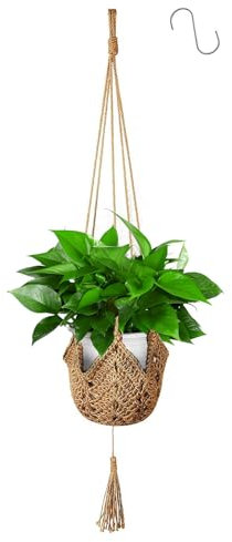 Apstaqeoo Hanging Planters Baskets, Jute Rope Macrame Plant Hanger Flower Pots Hanging Plants Holder with 1 S Hook, Wall Hanging Holder Indoor Outdoor for Balcony Garden Home Decor(1Pc, 101cm)