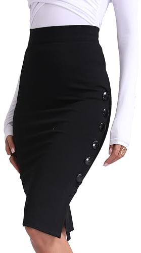 Yanhalo Womens Plain Pencil Bodycon Skirt,Ladies Slit Midi Knee Length Casual Elastic Full Length Stretchy Office Skirt