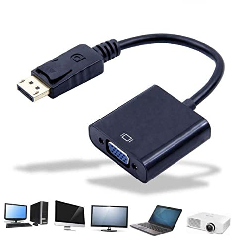 Vaguelly Adaptateur Vidéo Displayport vers Vga Convertisseur Mâle vers Femelle sans Alimentation Câble Noir pour Moniteur Et Projecteur